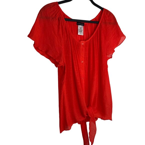 Cocomo XL Button-Front Tie-Hem Blouse with Flutter Sleeves Sheer Thin Summer Top - Picture 5 of 6